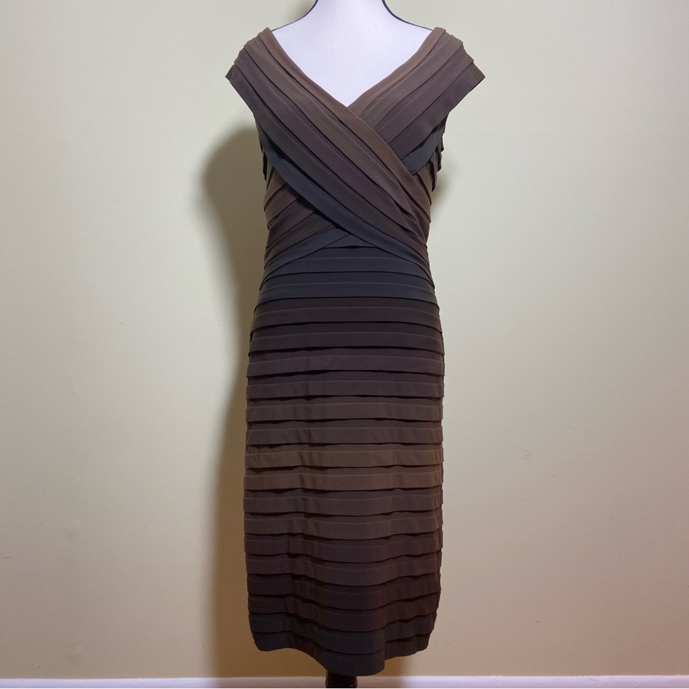 Cache Chocolate Brown Ombré Sleeveless Midi Vintage Dress size M